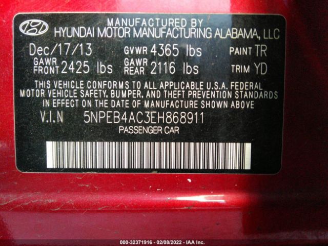 Photo 8 VIN: 5NPEB4AC3EH868911 - HYUNDAI SONATA 