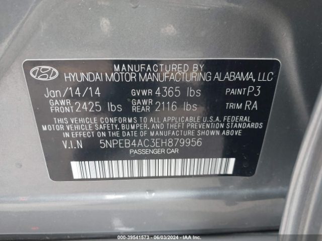 Photo 8 VIN: 5NPEB4AC3EH879956 - HYUNDAI SONATA 