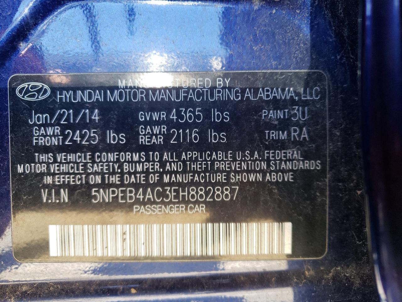 Photo 12 VIN: 5NPEB4AC3EH882887 - HYUNDAI SONATA 