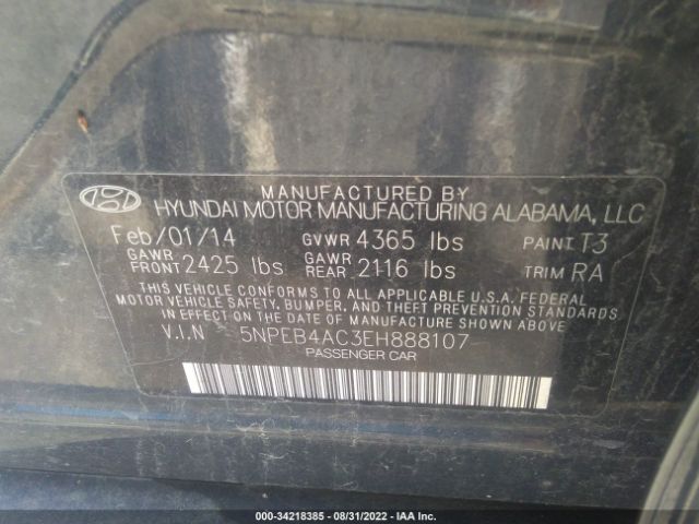 Photo 8 VIN: 5NPEB4AC3EH888107 - HYUNDAI SONATA 