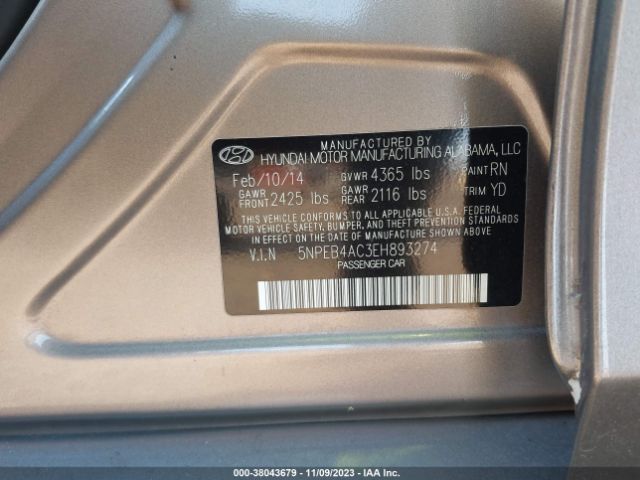 Photo 8 VIN: 5NPEB4AC3EH893274 - HYUNDAI SONATA 