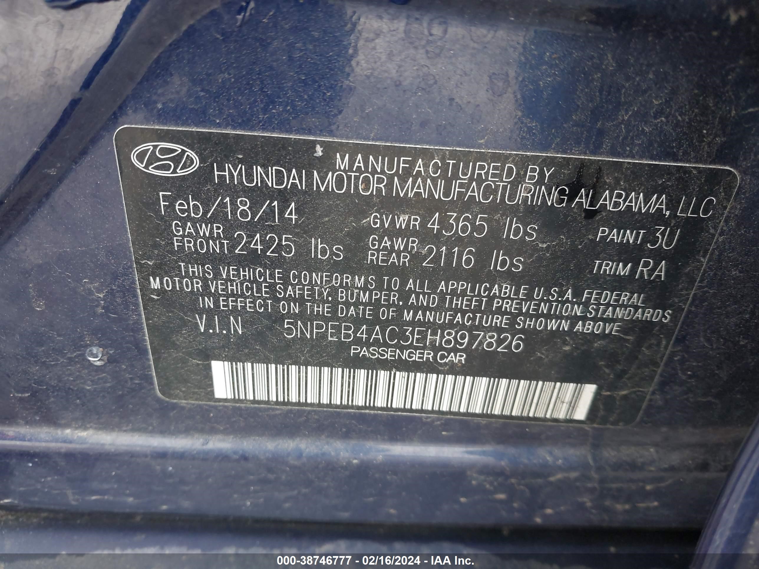 Photo 8 VIN: 5NPEB4AC3EH897826 - HYUNDAI SONATA 