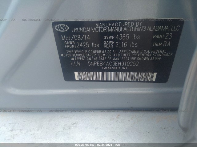 Photo 8 VIN: 5NPEB4AC3EH910252 - HYUNDAI SONATA 