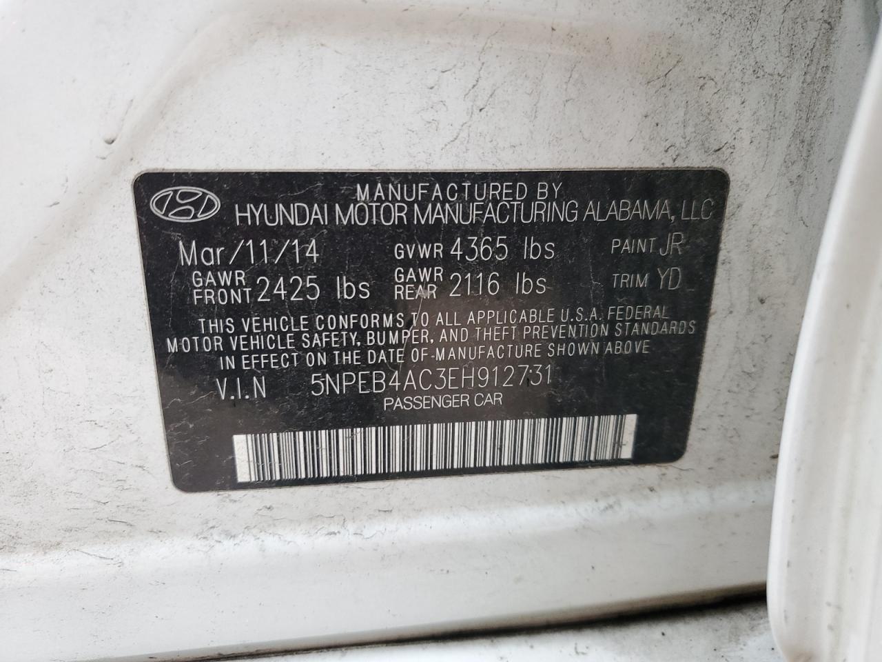 Photo 12 VIN: 5NPEB4AC3EH912731 - HYUNDAI SONATA 