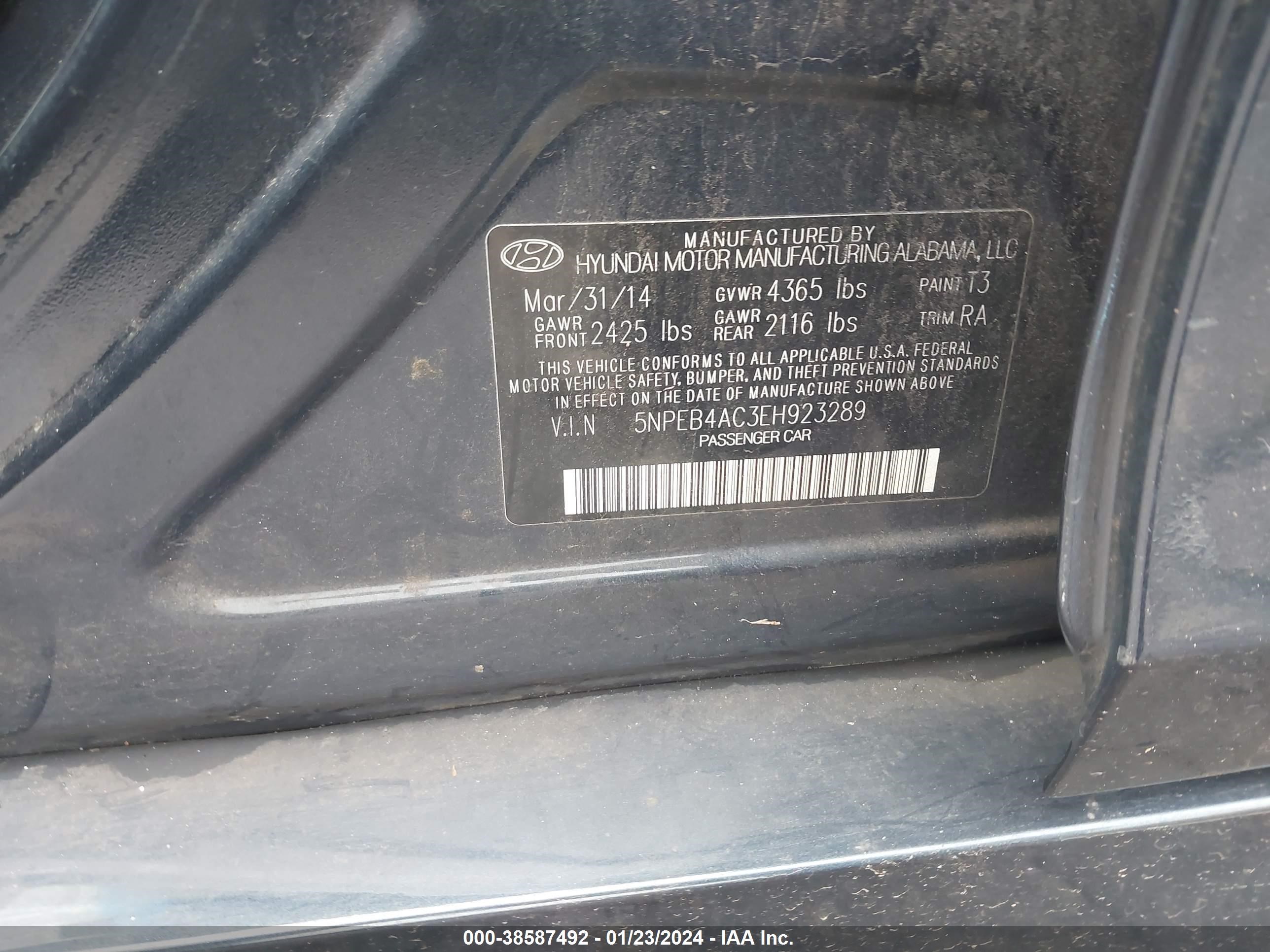 Photo 8 VIN: 5NPEB4AC3EH923289 - HYUNDAI SONATA 