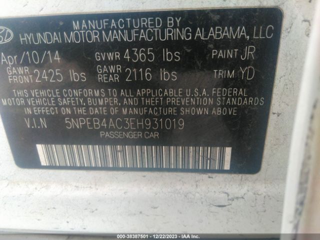 Photo 8 VIN: 5NPEB4AC3EH931019 - HYUNDAI SONATA 