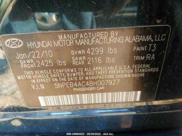 Photo 8 VIN: 5NPEB4AC4BH007927 - HYUNDAI SONATA 