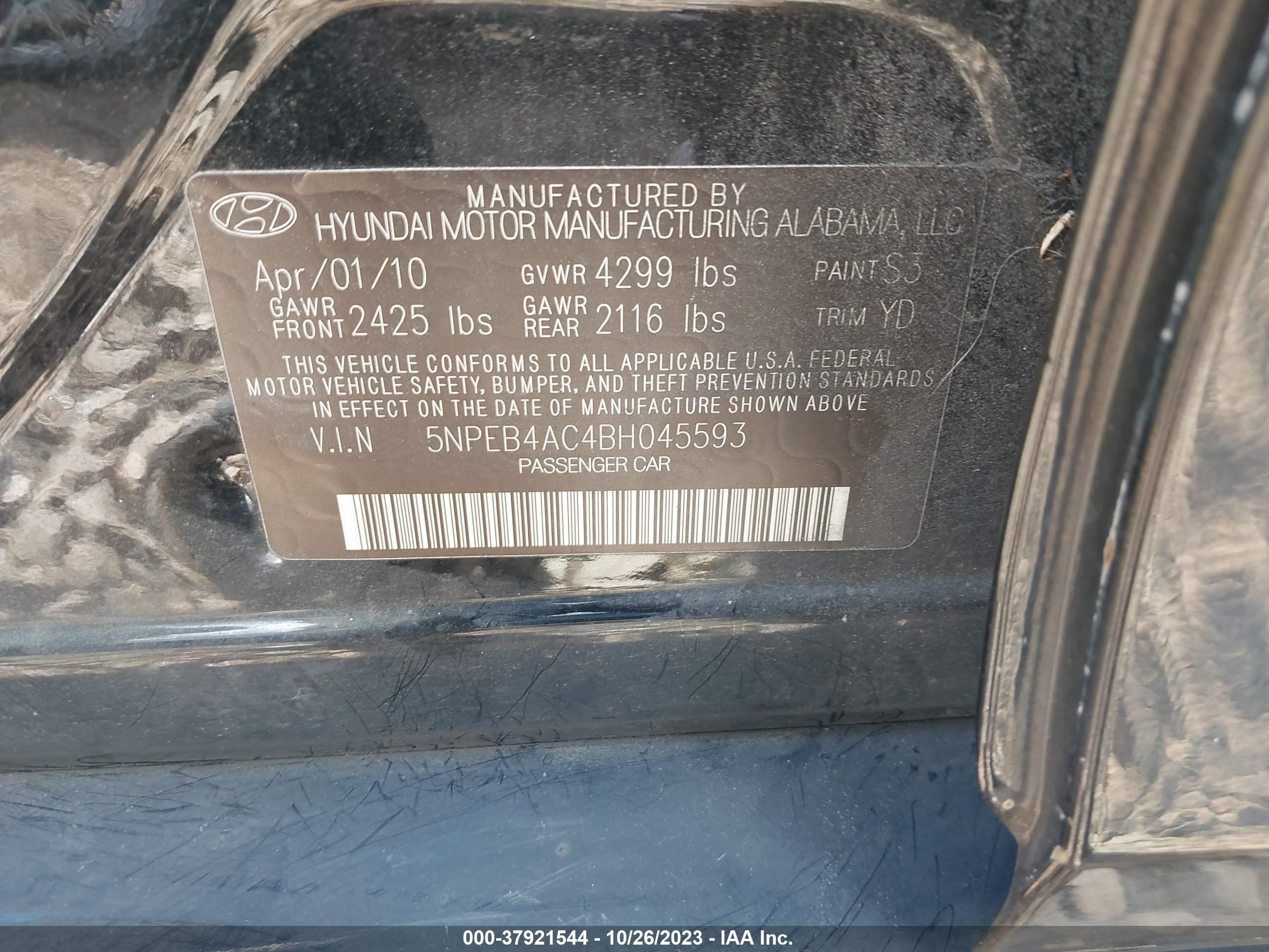 Photo 8 VIN: 5NPEB4AC4BH045593 - HYUNDAI SONATA 