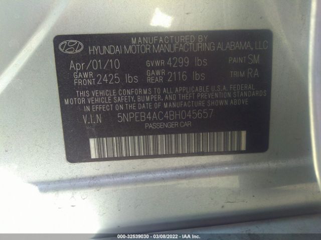 Photo 8 VIN: 5NPEB4AC4BH045657 - HYUNDAI SONATA 