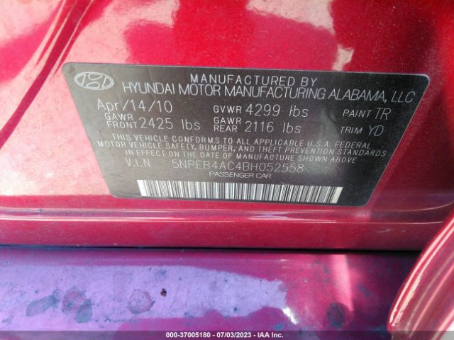 Photo 8 VIN: 5NPEB4AC4BH052558 - HYUNDAI SONATA 