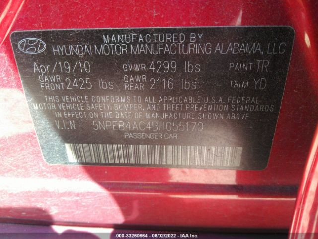 Photo 8 VIN: 5NPEB4AC4BH055170 - HYUNDAI SONATA 