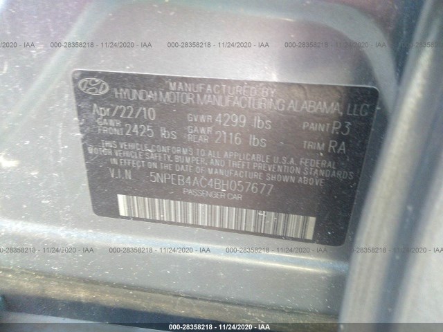 Photo 8 VIN: 5NPEB4AC4BH057677 - HYUNDAI SONATA 