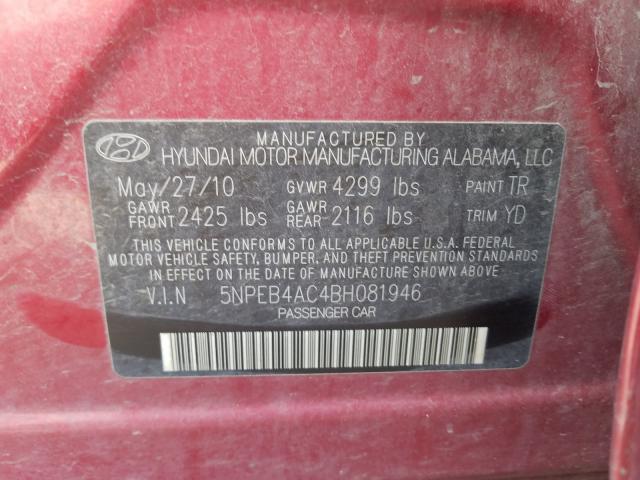 Photo 9 VIN: 5NPEB4AC4BH081946 - HYUNDAI SONATA GLS 