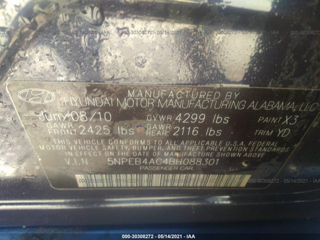 Photo 8 VIN: 5NPEB4AC4BH088301 - HYUNDAI SONATA 