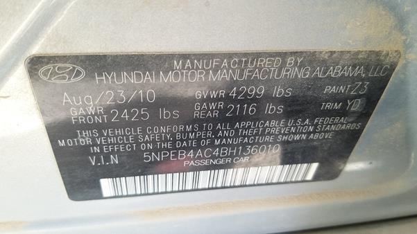 Photo 1 VIN: 5NPEB4AC4BH136010 - HYUNDAI SONATA 