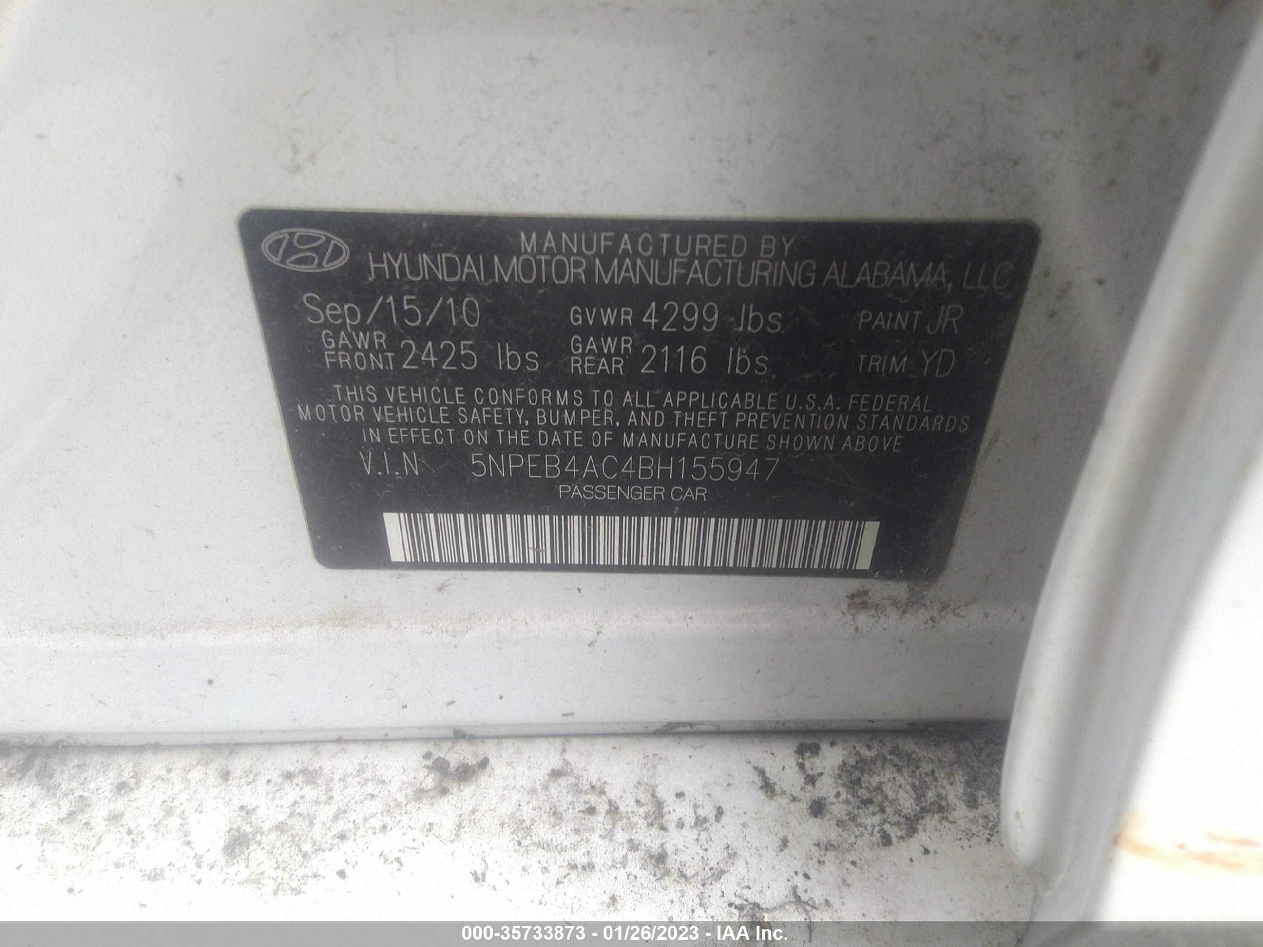 Photo 8 VIN: 5NPEB4AC4BH155947 - HYUNDAI SONATA 