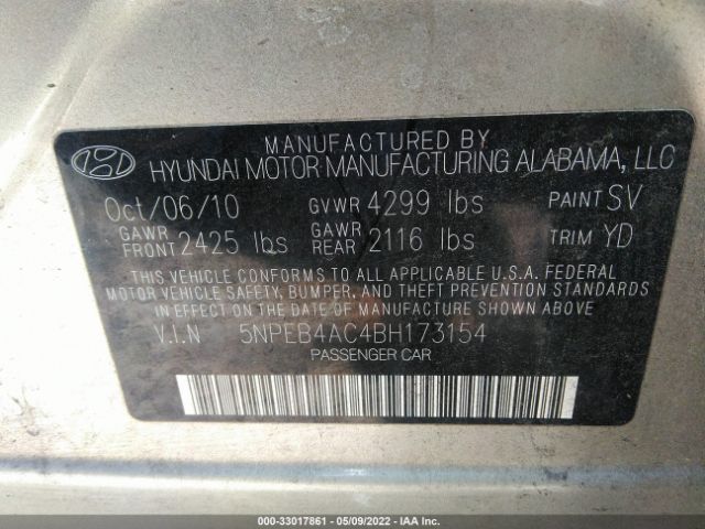 Photo 8 VIN: 5NPEB4AC4BH173154 - HYUNDAI SONATA 