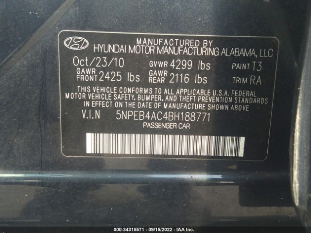 Photo 8 VIN: 5NPEB4AC4BH188771 - HYUNDAI SONATA 