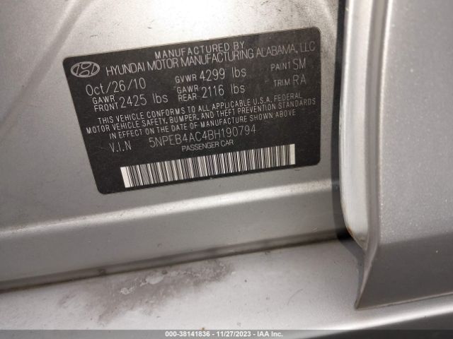 Photo 8 VIN: 5NPEB4AC4BH190794 - HYUNDAI SONATA 