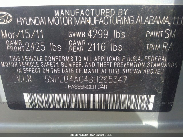 Photo 8 VIN: 5NPEB4AC4BH265347 - HYUNDAI SONATA 