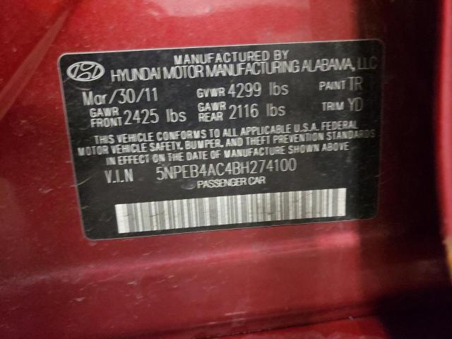 Photo 11 VIN: 5NPEB4AC4BH274100 - HYUNDAI SONATA GLS 