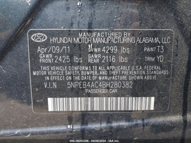 Photo 8 VIN: 5NPEB4AC4BH280382 - HYUNDAI SONATA 