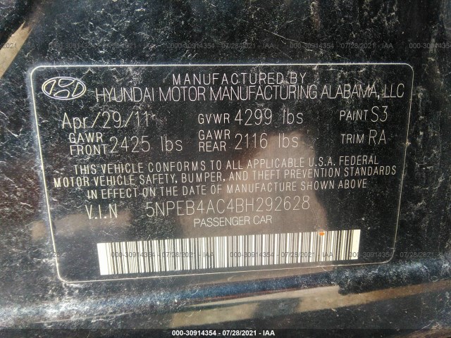 Photo 8 VIN: 5NPEB4AC4BH292628 - HYUNDAI SONATA 