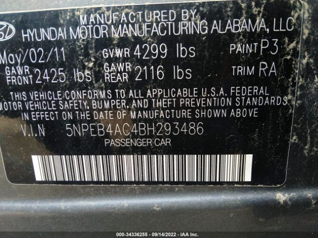 Photo 8 VIN: 5NPEB4AC4BH293486 - HYUNDAI SONATA 