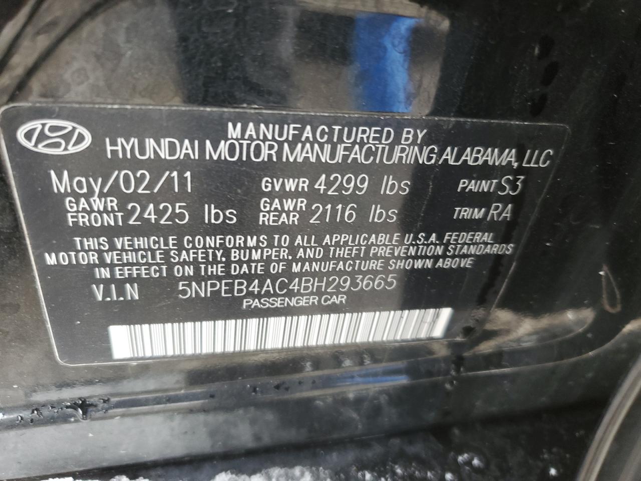 Photo 11 VIN: 5NPEB4AC4BH293665 - HYUNDAI SONATA 