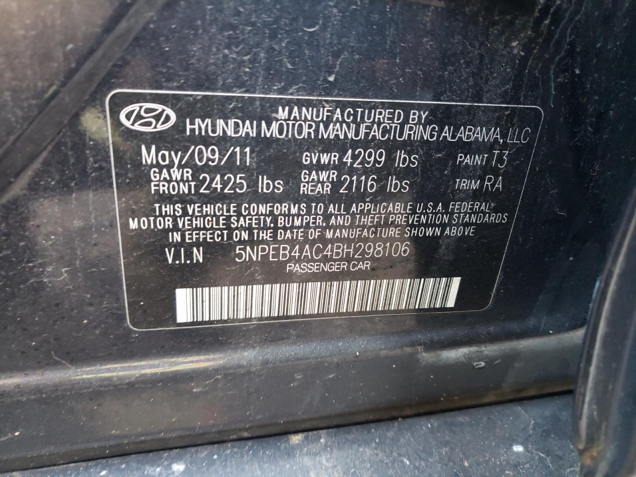 Photo 11 VIN: 5NPEB4AC4BH298106 - HYUNDAI SONATA 