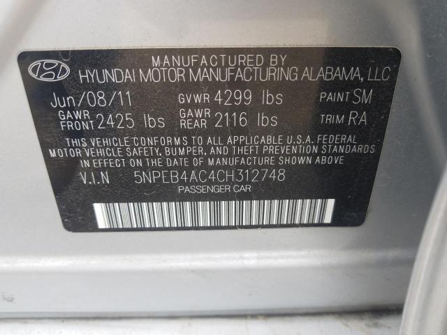 Photo 9 VIN: 5NPEB4AC4CH312748 - HYUNDAI SONATA GLS 