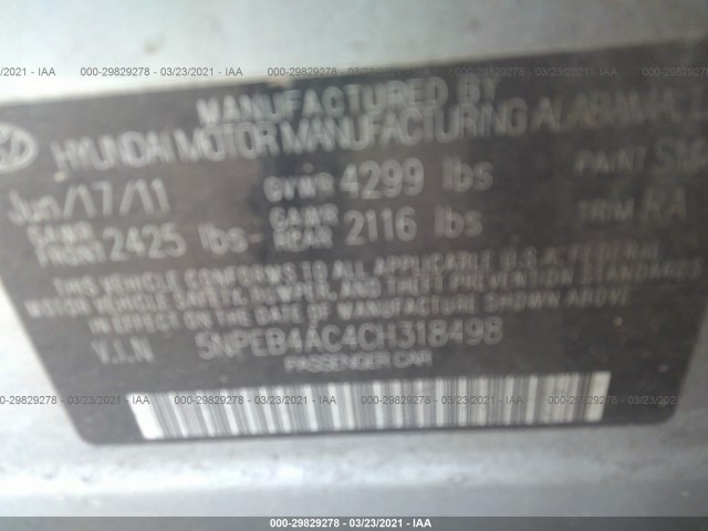 Photo 8 VIN: 5NPEB4AC4CH318498 - HYUNDAI SONATA 