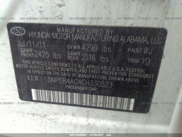 Photo 8 VIN: 5NPEB4AC4CH330523 - HYUNDAI SONATA 