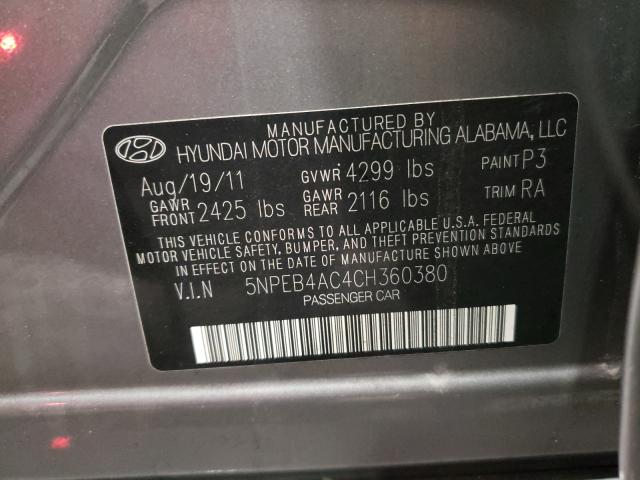 Photo 9 VIN: 5NPEB4AC4CH360380 - HYUNDAI SONATA GLS 