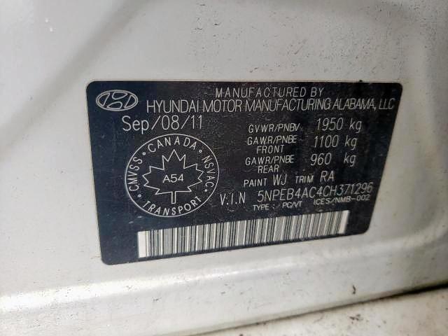 Photo 8 VIN: 5NPEB4AC4CH371296 - HYUNDAI SONATA GLS 