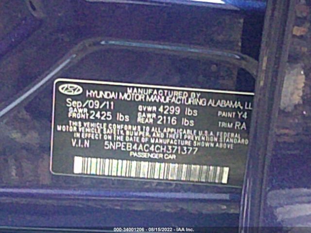 Photo 8 VIN: 5NPEB4AC4CH371377 - HYUNDAI SONATA 