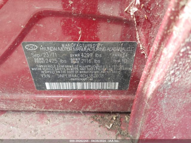 Photo 8 VIN: 5NPEB4AC4CH382038 - HYUNDAI SONATA 