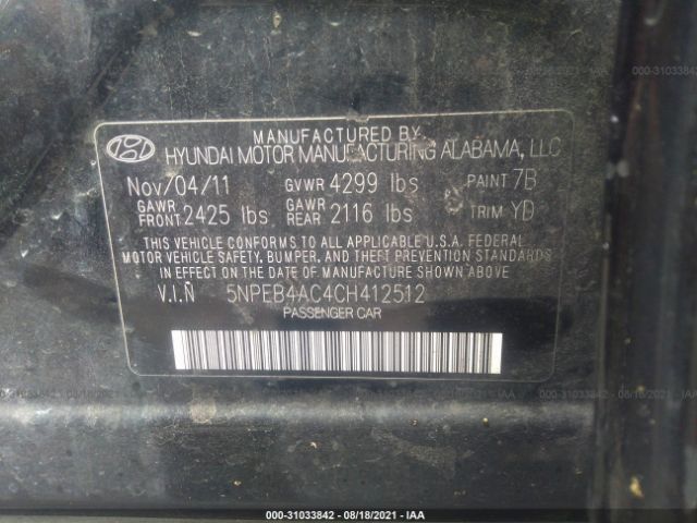 Photo 8 VIN: 5NPEB4AC4CH412512 - HYUNDAI SONATA 