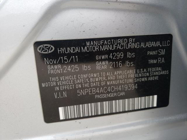 Photo 9 VIN: 5NPEB4AC4CH419394 - HYUNDAI SONATA GLS 