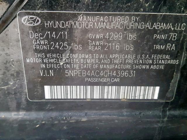 Photo 9 VIN: 5NPEB4AC4CH439631 - HYUNDAI SONATA GLS 