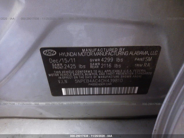 Photo 8 VIN: 5NPEB4AC4CH439810 - HYUNDAI SONATA 