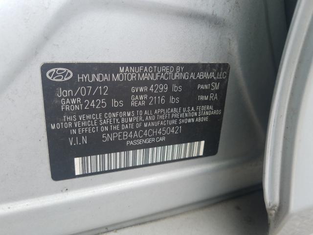 Photo 9 VIN: 5NPEB4AC4CH450421 - HYUNDAI SONATA GLS 