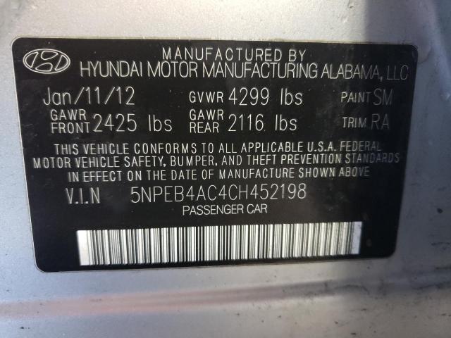 Photo 12 VIN: 5NPEB4AC4CH452198 - HYUNDAI SONATA GLS 