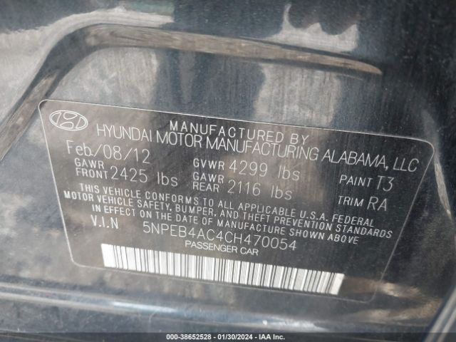 Photo 8 VIN: 5NPEB4AC4CH470054 - HYUNDAI SONATA 