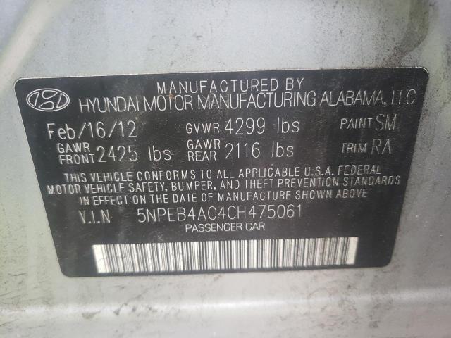 Photo 9 VIN: 5NPEB4AC4CH475061 - HYUNDAI SONATA GLS 