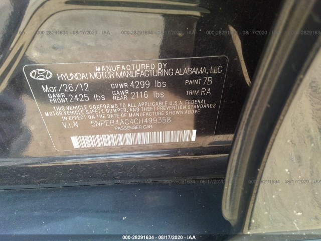 Photo 8 VIN: 5NPEB4AC4CH499358 - HYUNDAI SONATA 