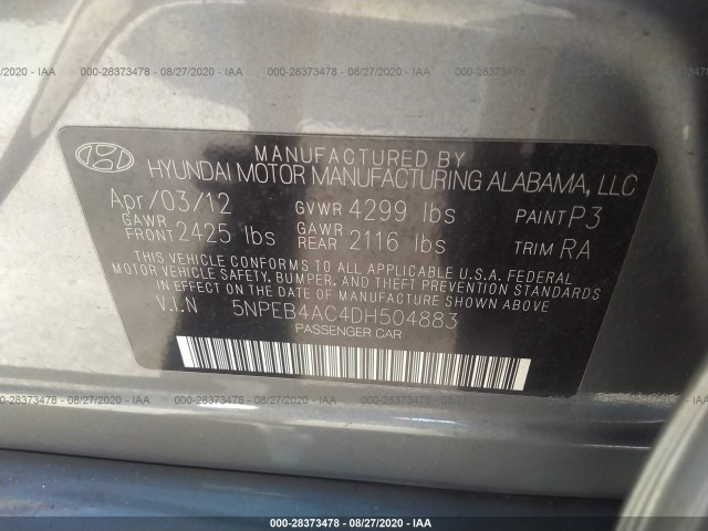 Photo 8 VIN: 5NPEB4AC4DH504883 - HYUNDAI SONATA 