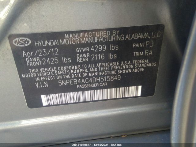 Photo 8 VIN: 5NPEB4AC4DH515849 - HYUNDAI SONATA 