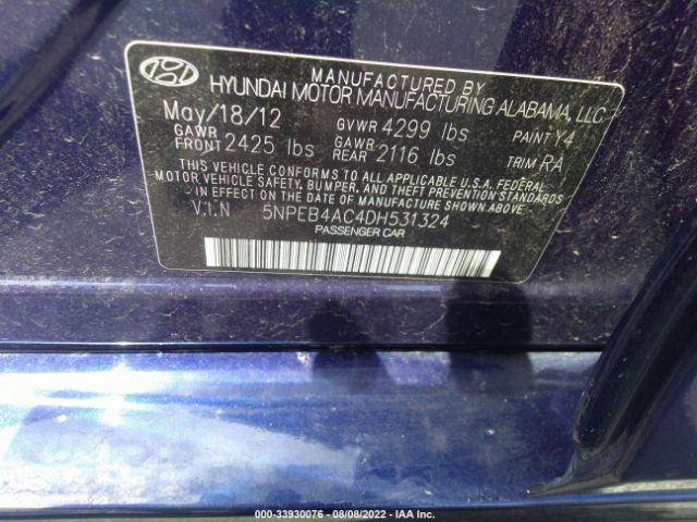 Photo 8 VIN: 5NPEB4AC4DH531324 - HYUNDAI SONATA 