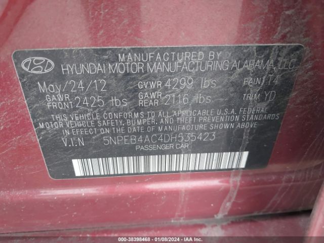 Photo 8 VIN: 5NPEB4AC4DH535423 - HYUNDAI SONATA 